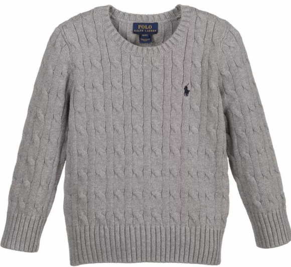 Polo Ralph Lauren Boys Two Tone Knit Crewneck Sweater Navy Blue Gray